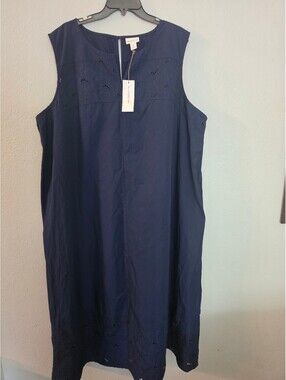 Liz Claiborne Navy Blue Sleeveless Eyelet Dress 2X
